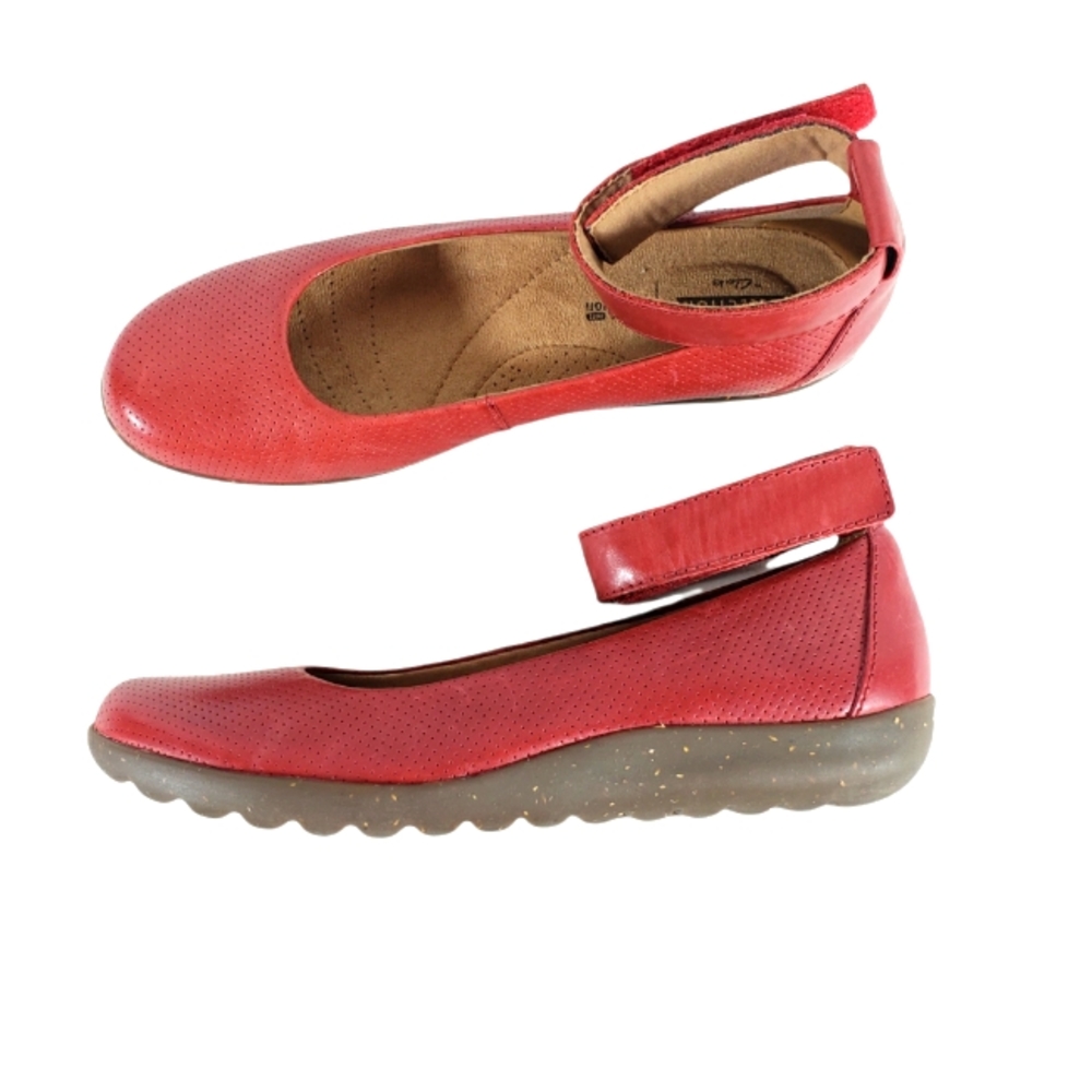 Clarks Red Flats with Ankle Strap